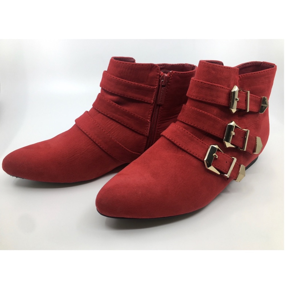 Brand New Red Booties With Gold Clips